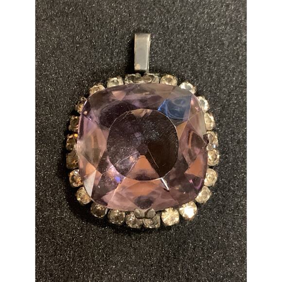Kenneth Lane Pendant Purple Large Stone w/ Rhinestones Vintage 1960-1970's - Picture 3 of 7